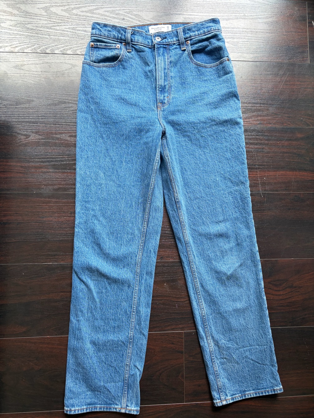 Abercrombie & Fitch 90s straight ultra high rise Distressed Blue Denim Jeans